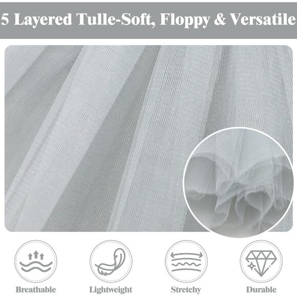 Women's Grey Adults 5 Layered Tulle Skirt Halloween Tutus Fluffy Skirts - Picture 4 of 6